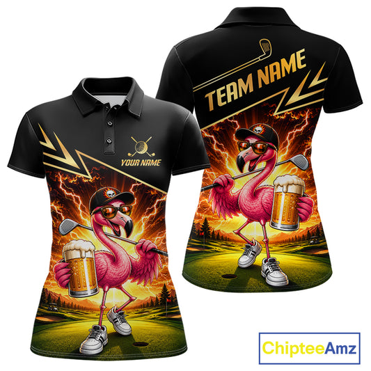 Funny Flamingo Womens Golf Polo Shirts Custom Golf And Beer Golf Apparel For Golfer NHT900