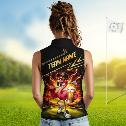Funny Flamingo Womens Sleeveless Golf Polo Shirts Custom Golf And Beer Golf Apparel For Golfer NHT900