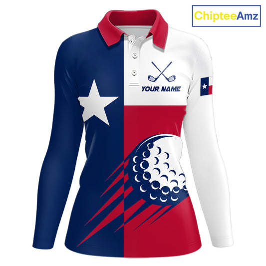 Personalized Texas Flag Patriotic Golf White Womens Golf Polo Shirts Custom Golf Gift For Womens NHT736