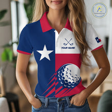 Load image into Gallery viewer, Personalized Texas Flag Patriotic Golf White Womens Golf Polo Shirts Custom Golf Gift For Womens NHT736