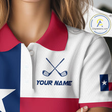 Load image into Gallery viewer, Personalized Texas Flag Patriotic Golf White Womens Golf Polo Shirts Custom Golf Gift For Womens NHT736