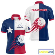 Load image into Gallery viewer, Personalized Texas Flag Patriotic Golf White Mens Golf Polo Shirts Custom Mens Golf Gift For Men NHT736