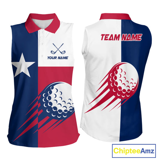 Personalized Texas Flag Patriotic Golf White Sleeveless Womens  Golf Polo Shirts Custom Golf Gift For Ladies NHT736