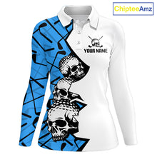 Load image into Gallery viewer, Custom Skull Womens Golf Polo Shirt Personalized Name, Golf Team Polo Jersey| Blue 