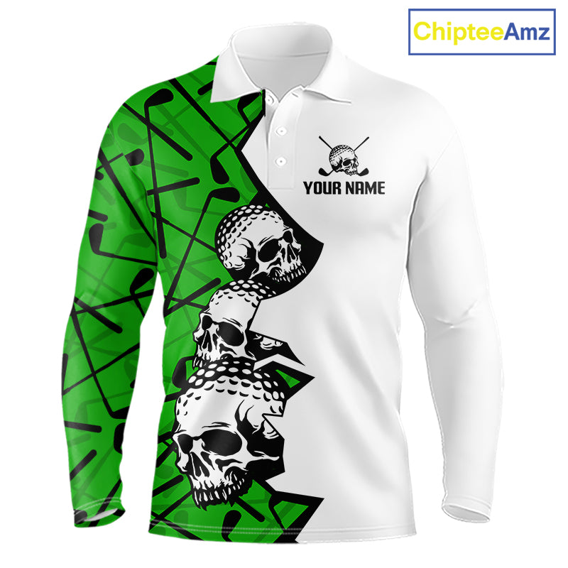 Custom Skull Mens Golf Polo Shirt Personalized Name, Golf Team Polo Jersey| Green 