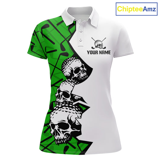 Custom Skull Womens Golf Polo Shirt Personalized Name, Golf Team Polo Jersey| Green 