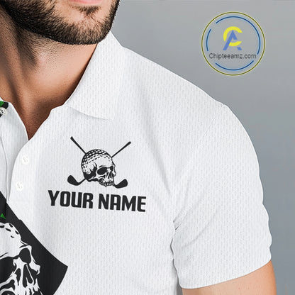 Custom Skull Mens Golf Polo Shirt Personalized Name, Golf Team Polo Jersey| Green 