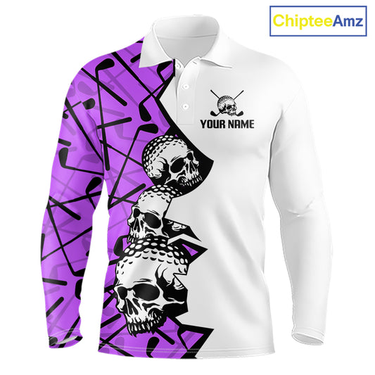 Custom Skull Mens Golf Polo Shirt Personalized Name, Golf Team Polo Jersey| Purple 
