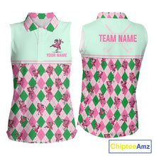 Load image into Gallery viewer, Personalized Pink Argyle Womens Sleeveless Golf Polo Custom Name Flamingo Mint Green Preppy Team Outfits NHT1227