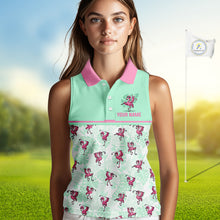Load image into Gallery viewer, Custom Flamingo Womens Sleeveless Golf Polo Shirt Personalized Name Outfits Mint Green Pink Preppy Golf Shirt NHT1228