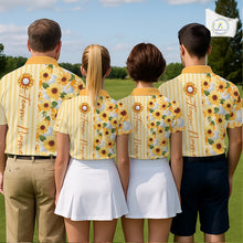 Load image into Gallery viewer, Personalized Sunflower Womens Golf Polo Shirt Custom Name Golf Ball Floral Polo Shirt NHT1071