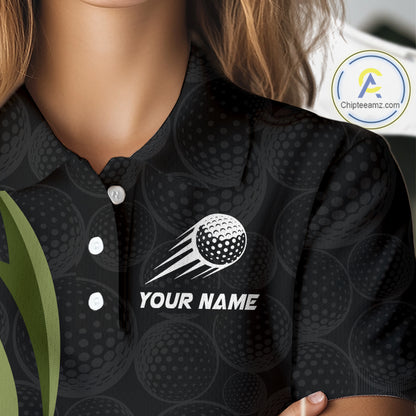 Personalized Womens Golf Polo Shirt Custom Name, Black Green Argyle Golf Team Polo NHT1074