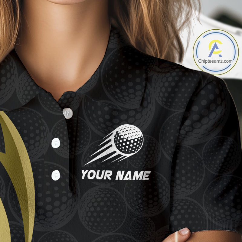 Personalized Womens Golf Polo Shirt Custom Name, Black Yellow Argyle Golf Team Polo NHT1076