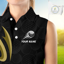 Load image into Gallery viewer, Personalized Womens Sleeveless Golf Polo Shirt Custom Name, Black Yellow Argyle Golf Team Polo NHT1076