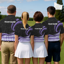 Load image into Gallery viewer, Personalized Womens Golf Polo Shirt Custom Name, Black Purple Argyle Golf Team Polo NHT1077