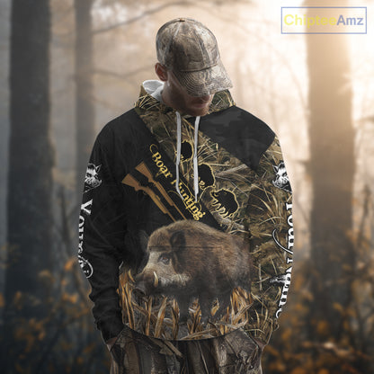 Best Wild Boar Hunting Black Camo 3D Shirt For Hunting Season Hunting Clothes For Hunters NHT121