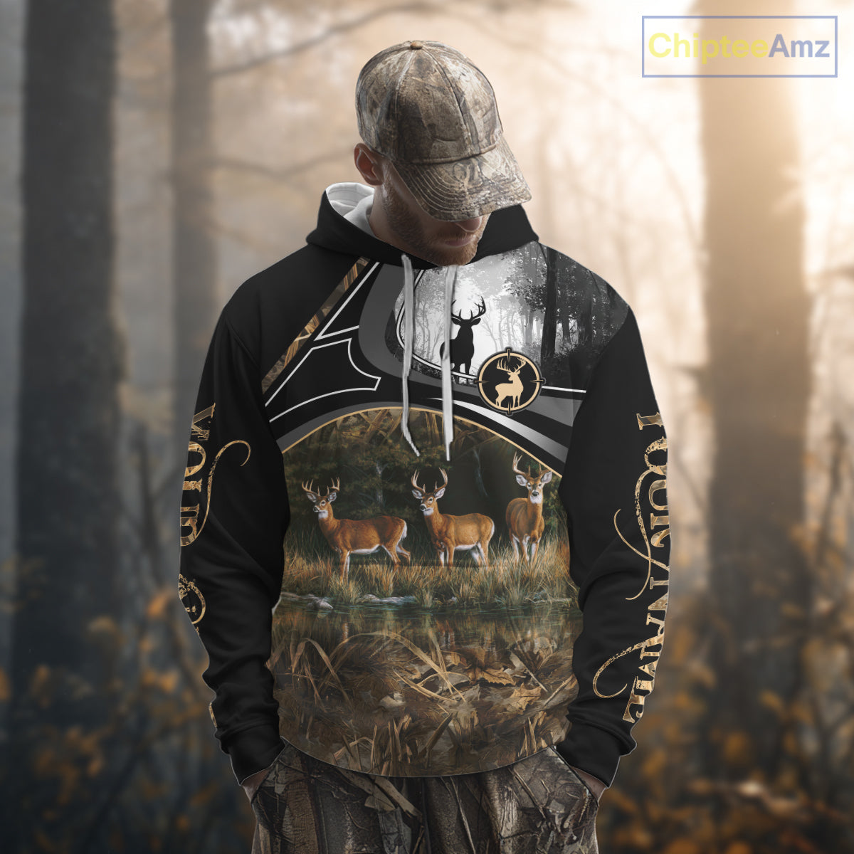 Personalized Whitetail Deer Hunting 3D All Over Printed Hoodie Brown Camouflage, Hunting Gift NHT366