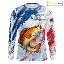 Load image into Gallery viewer, Custom Patriotic American Flag Redfish Fishing Shirts Long Sleeve, Fishing Tournament Jerseys NHT551