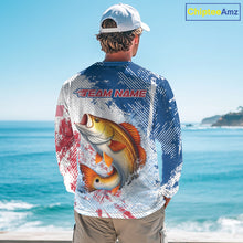 Load image into Gallery viewer, Custom Patriotic American Flag Redfish Fishing Shirts Long Sleeve, Fishing Tournament Jerseys NHT551