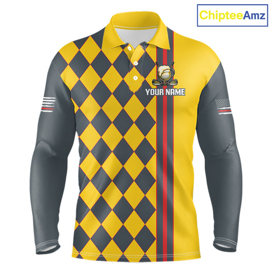 Personalized Mens Golf Polo Shirt Beer And Golf Ball Graphic Custom Team Name Golf Jersey|Yellow 