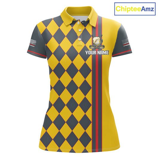 Personalized Womens Golf Polo Shirt Beer And Golf Ball Graphic Custom Team Name Golf Jersey|Yellow 
