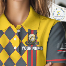 Load image into Gallery viewer, Personalized Womens Golf Polo Shirt Beer And Golf Ball Graphic Custom Team Name Golf Jersey|Yellow NHT1090