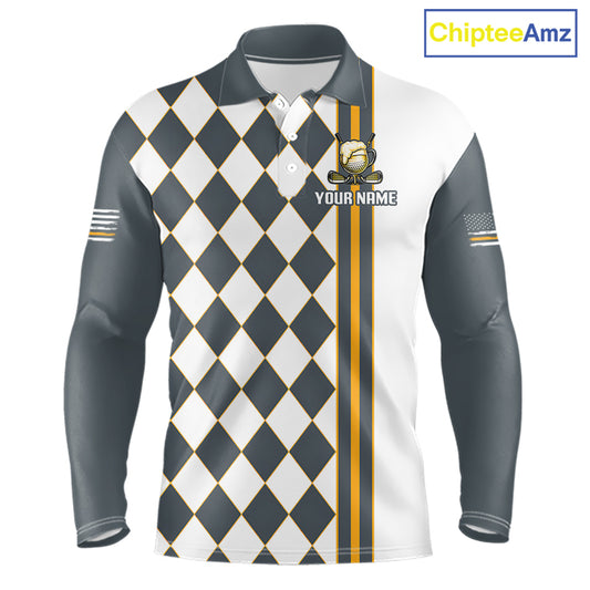 Personalized Mens Golf Polo Shirt Beer And Golf Ball Graphic Custom Team Name Golf Jersey|White 