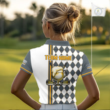 Load image into Gallery viewer, Personalized Womens Golf Polo Shirt Beer And Golf Ball Graphic Custom Team Name Golf Jersey|White 