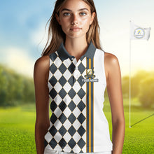Load image into Gallery viewer, Personalized Womens Sleeveless Golf Polo Shirt Beer And Golf Ball Graphic Custom Team Name Golf Jersey|White 