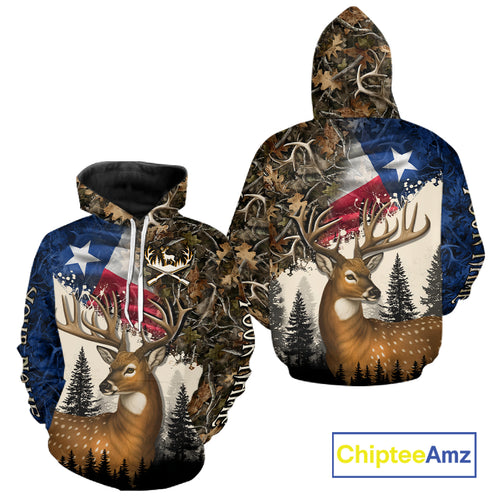 Best Custom Deer Hunting Shirt 3D Camo with Texas Flag & Big Buck Personalized Hunting Gifts NHT34