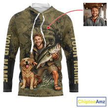 Load image into Gallery viewer, Custom Father's Day Bass Hooded Fishing Shirt With Face, Personalized Custom Photo Funny Fishing Shirt|Dark NHT916