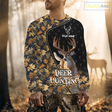 Load image into Gallery viewer, Whitetail Deer Hunting Clothes Custom Name Beautiful Autumn Leaves Camo Hunting Gifts NHT42