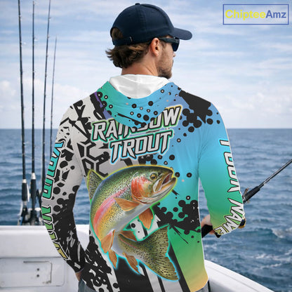 Rainbow Trout Custom Long Sleeve Hooded Performance Fishing Shirts For Men, Trout Fishing Jersey NHT480