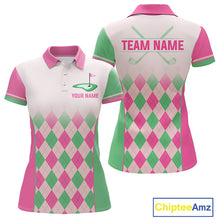 Load image into Gallery viewer, Argyle Pattern Golf Polo Shirts For Womens Custom Name, Golf Pattern Pink Green Shirt Gifts NHT930