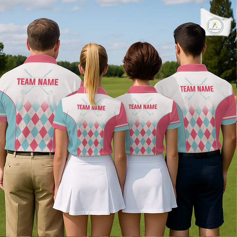 Argyle Pattern Golf Polo Shirts For Womens Custom Name, Golf Pattern Red Blue Shirt Gifts NHT931