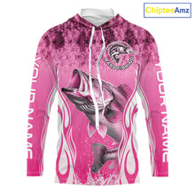 Load image into Gallery viewer, Personalized Team Bass Fishing Shirt - Long Sleeve Hooded Tournament Fishing Apparel|Pink 