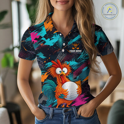 Funny Chicken Golf Polo Shirt Personalized Custom Name Team Golf Shirt Gift For Women NHT1247