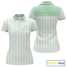 Load image into Gallery viewer, Personalized Golf Polo Shirt Mint Green Striped Custom Team Name Polo For Womens