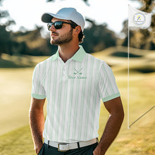Load image into Gallery viewer, Personalized Golf Polo Shirt Mint Green Striped Custom Team Name Polo For Men NHT939