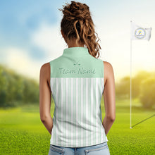 Load image into Gallery viewer, Personalized Womens Sleeveless Golf Polo Shirt Mint Green Striped Custom Team Name Polo For Womens NHT939