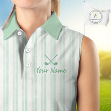 Load image into Gallery viewer, Personalized Womens Sleeveless Golf Polo Shirt Mint Green Striped Custom Team Name Polo For Womens NHT939