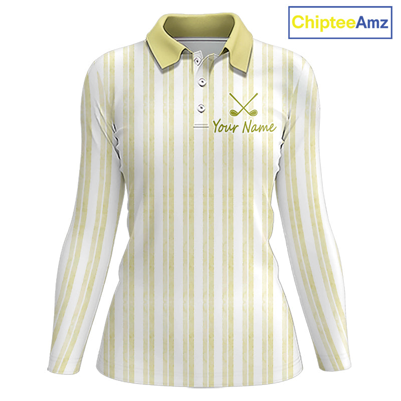 Personalized Golf Polo Shirt Mint Yellow Striped Custom Team Name Polo For Womens