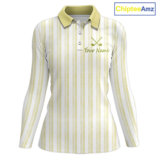 Personalized Golf Polo Shirt Mint Yellow Striped Custom Team Name Polo For Womens