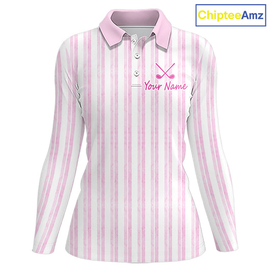 Personalized Golf Polo Shirt Mint Pink Striped Custom Team Name