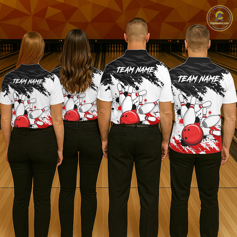 Bowling Shirt Custom Name Red Black White Bowling Ball Personalized Team Jersey Gift For Women NHT1252