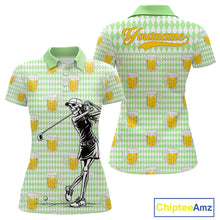 Load image into Gallery viewer, Funny Skull Golf Polo Shirts Beer Green Argyle Pattern Custom Name Skull Playing Golf Apparel NBT630