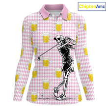 Load image into Gallery viewer, Funny Skull Golf Polo Shirts Beer Pink Argyle Pattern Custom Name Skull Playing Golf Apparel NBT631