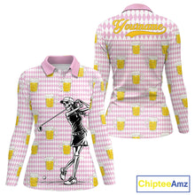 Load image into Gallery viewer, Funny Skull Golf Polo Shirts Beer Pink Argyle Pattern Custom Name Skull Playing Golf Apparel NBT631