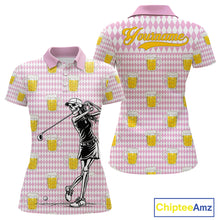 Load image into Gallery viewer, Funny Skull Golf Polo Shirts Beer Pink Argyle Pattern Custom Name Skull Playing Golf Apparel NBT631