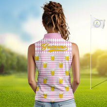 Load image into Gallery viewer, Funny Skull Womens Sleeveless Golf Polo Shirts Beer Pink Argyle Pattern Custom Name Skull Playing Golf Apparel NBT631